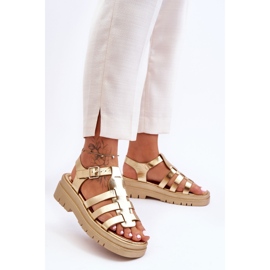 Sandalias Planas De Piel Con Tiras Diosa Doradas dorado 2