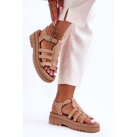 Sandalias Planas De Piel Con Rayas Diosa Beige 3