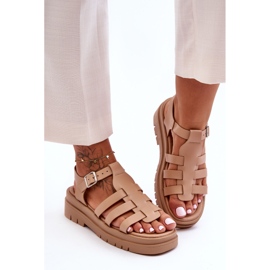 Sandalias Planas De Piel Con Rayas Diosa Beige 2