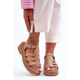 Sandalias Planas De Piel Con Rayas Diosa Beige 7