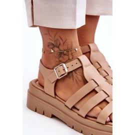 Sandalias Planas De Piel Con Rayas Diosa Beige 5
