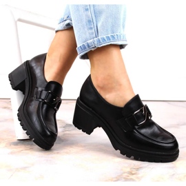 Zapatos mocasines en el poste y plataforma Vinceza W JAN177C negro 1