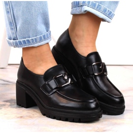 Zapatos mocasines en el poste y plataforma Vinceza W JAN177C negro 3