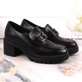 Zapatos mocasines en el poste y plataforma Vinceza W JAN177C negro 5