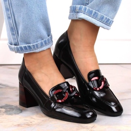 Vinceza W JAN232A Zapatos lacados en negro con tacón decorativo 3