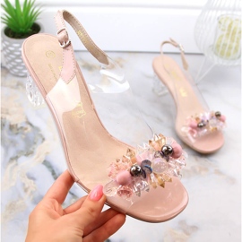 Sandalias de mujer transparentes con zirconitas rosas S.Barski MR1037-16 rosado 1