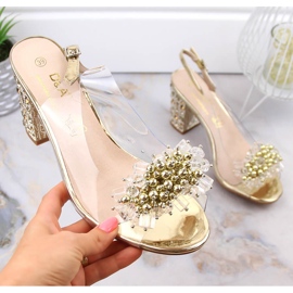 Sandalias transparentes de mujer sobre poste dorado con abalorios S.Barski MR1037-19 1