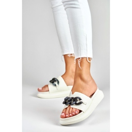 La.Fi Chanclas blancas con cadena negra blanco 4