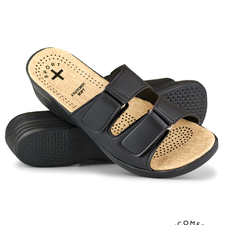 Cómodas zapatillas de casa de mujer con velcro negras negro 1