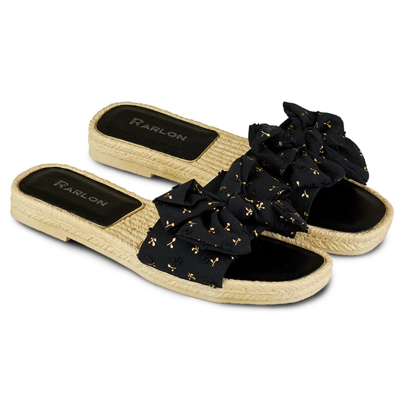 Pantuflas negras de señora con lazo negro 1