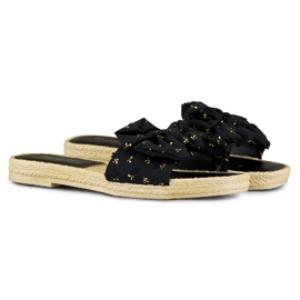 Pantuflas negras de señora con lazo negro 2
