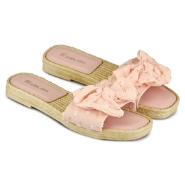 Pantuflas de mujer rosa con lazo rosado 1