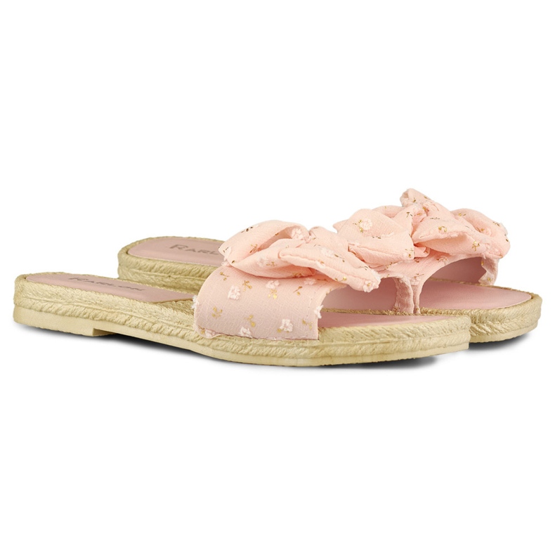 Pantuflas de mujer rosa con lazo rosado 2