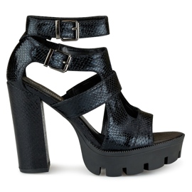 Sandalias negras de mujer con tacón alto negro 6