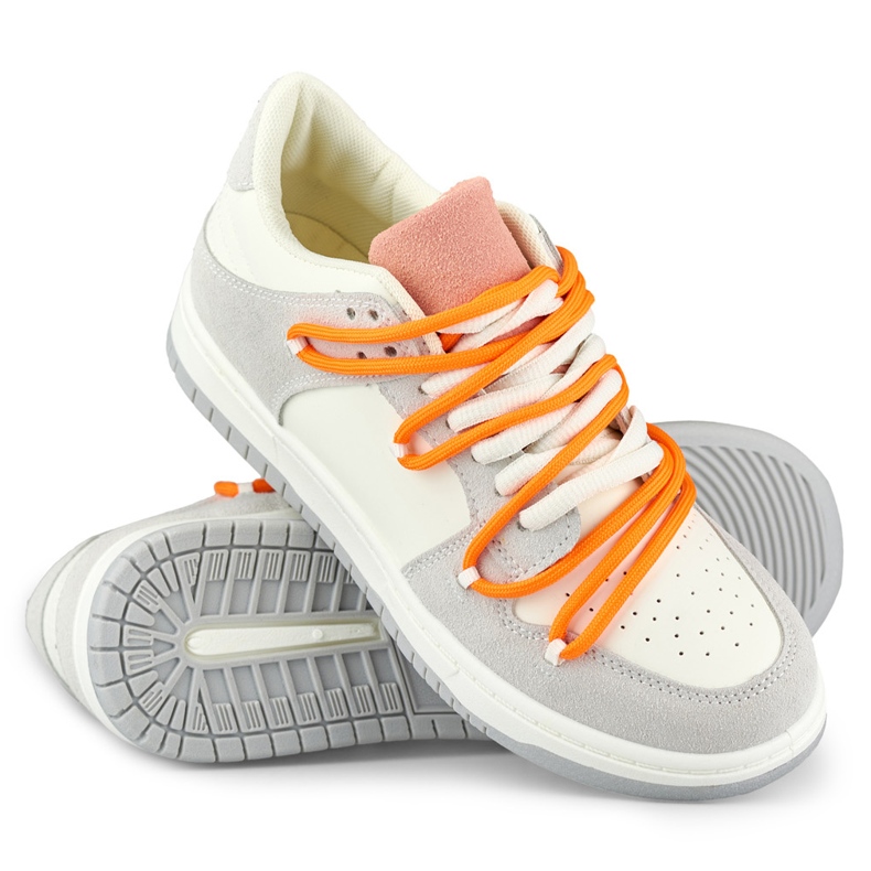 Deportivas de mujer con cordones naranjas blanco 1 Deportivas de mujer con cordones naranjas blanco 1