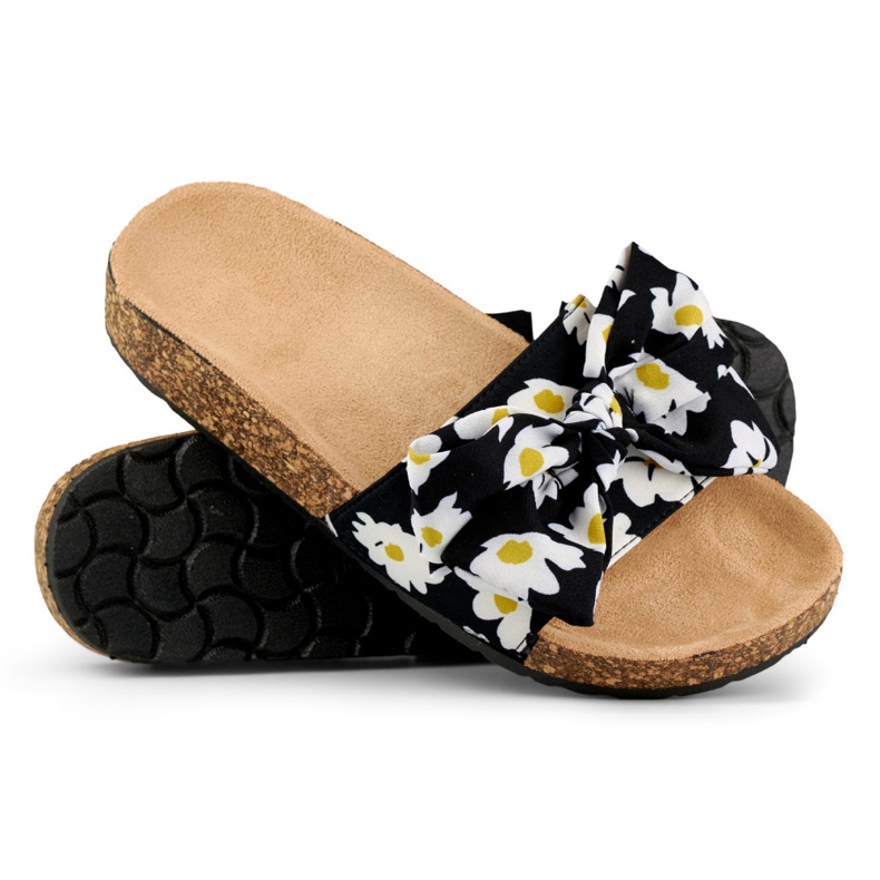 Pantuflas mujer flores negro 1 Pantuflas mujer flores negro 1