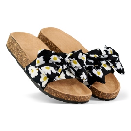 Pantuflas mujer flores negro 2