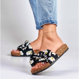 Pantuflas mujer flores negro 6