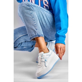 Deportivas de mujer blancas con complementos azules blanco 1