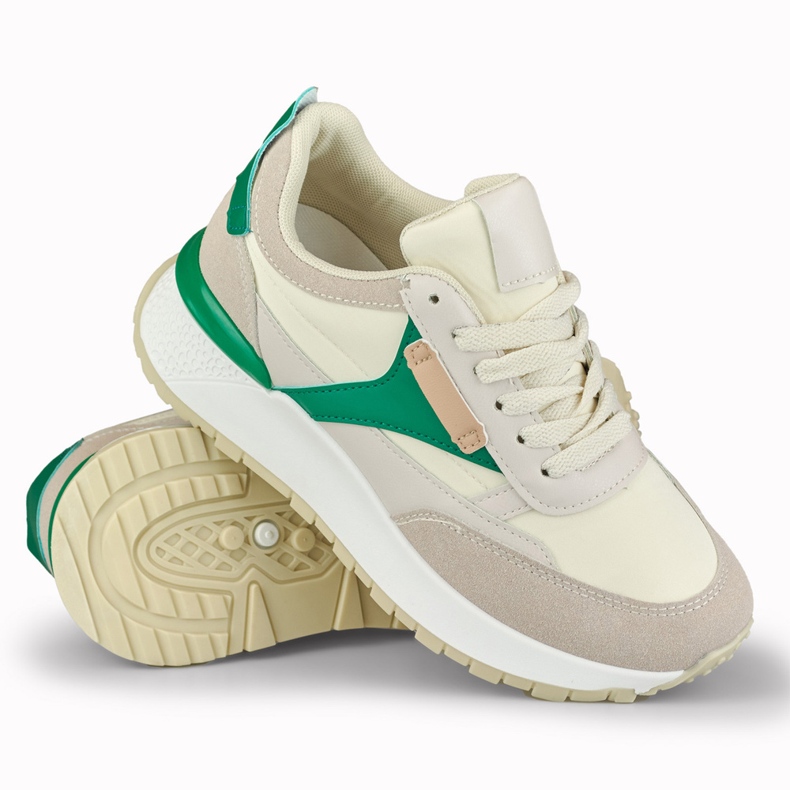 Deportivas mujer cómodas beige y verde 1