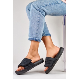 Zapatillas casa mujer negras ajustables con velcro negro 4