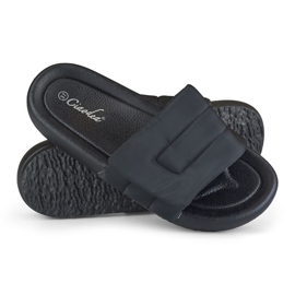 Zapatillas casa mujer negras ajustables con velcro negro 1