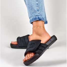Zapatillas casa mujer negras ajustables con velcro negro 6