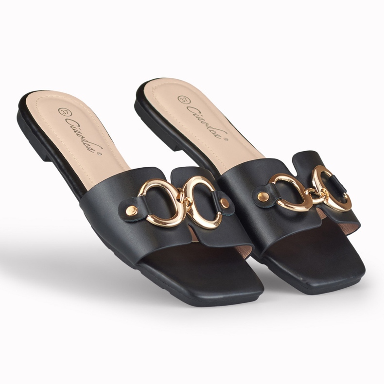 Pantuflas de mujer negras con decoración Hensi dorada negro 2