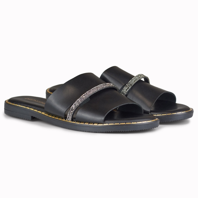 Elegantes zapatillas de mujer negras con adorno. negro 2