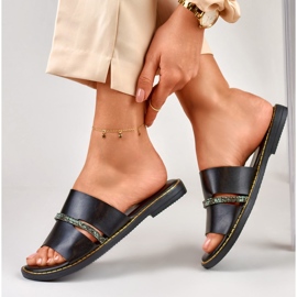 Elegantes zapatillas de mujer negras con adorno. negro 6