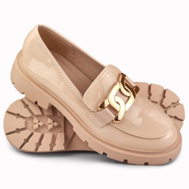 Zapatos brogue beige con decoración dorada 1