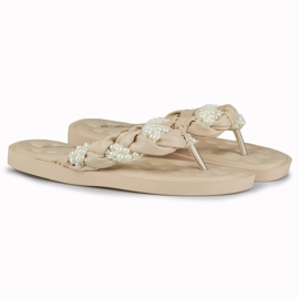 Chanclas mujer beige con perlas 2