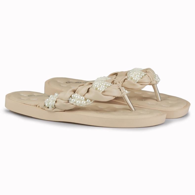 Chanclas mujer beige con perlas 2