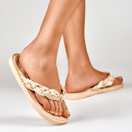 Chanclas mujer beige con perlas 7