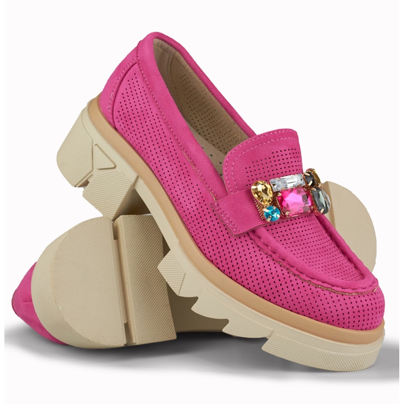 Mocasines rosas con piedras decorativas 1
