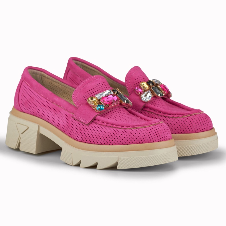 Mocasines rosas con piedras decorativas rosado 2
