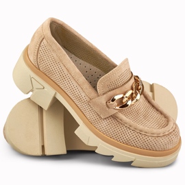 Mocasines beige mujer calados 1