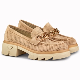 Mocasines beige mujer calados 2
