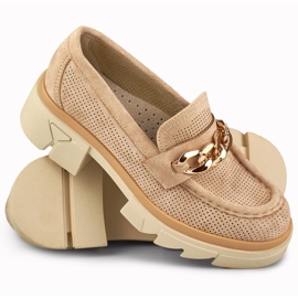 Mocasines beige mujer calados 6