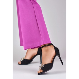 Sandalias de tacón con abalorios decorativos negro 5