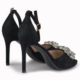 Sandalias de tacón con abalorios decorativos negro 1