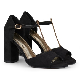 Elegantes sandalias de tacón alto con decoración dorada negro 2