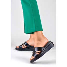 Cómodas zapatillas de cuña elegantes para mujer negro 5