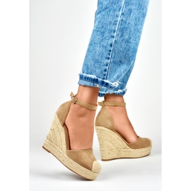Alpargatas mujer beige oscuro con cuña 3