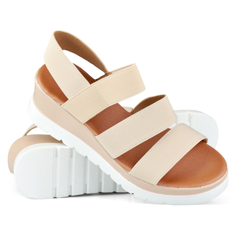 Sandalia plataforma baja elastico beige 1