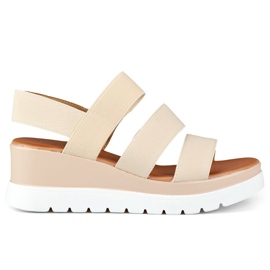 Sandalia plataforma baja elastico beige 5
