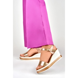 Sandalias cuña mujer cómodas dorado 4