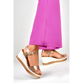 Sandalias cuña mujer cómodas dorado 5