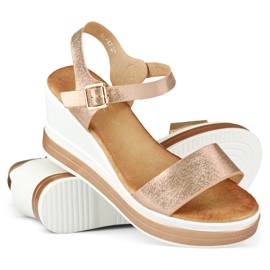Sandalias cuña mujer cómodas dorado 2