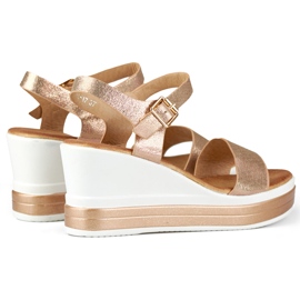 Sandalias cuña mujer cómodas dorado 1